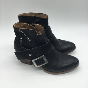 Miz Mooz Black Leather Ankle Boots with Buckle